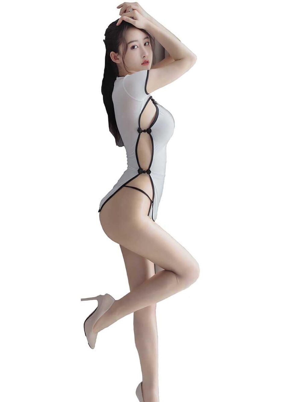 9123 Sexy Lingerie Chinese Cheongsam Babydoll Lingerie Sheer Hanfu Dress